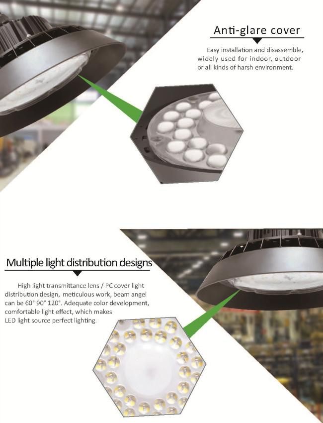 170lm/W High Lumen Warehouse Industrial Lighting 200W 240W UFO LED High Bay Light