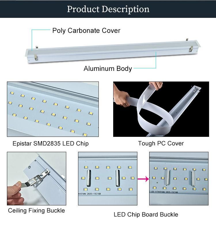Indoor Shop Warehouse Embedded LED Recessed Linear Ceiling Light