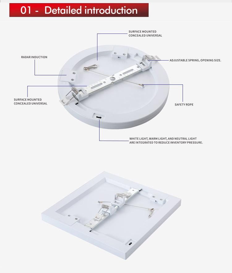 PC PS Aluminum 4in1 Adjustable Cut-Hole Surface Recessed Tri-Color Sensor Panel Light LED Downlight LED Panellight