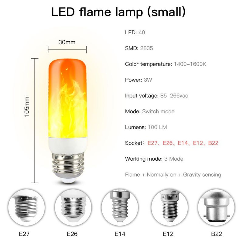 LED Dynamic Flame Effect Light Bulb Multiple Mode Creative Corn Lamp Decorative Lights for Bar Hotel Restaurant Party E27