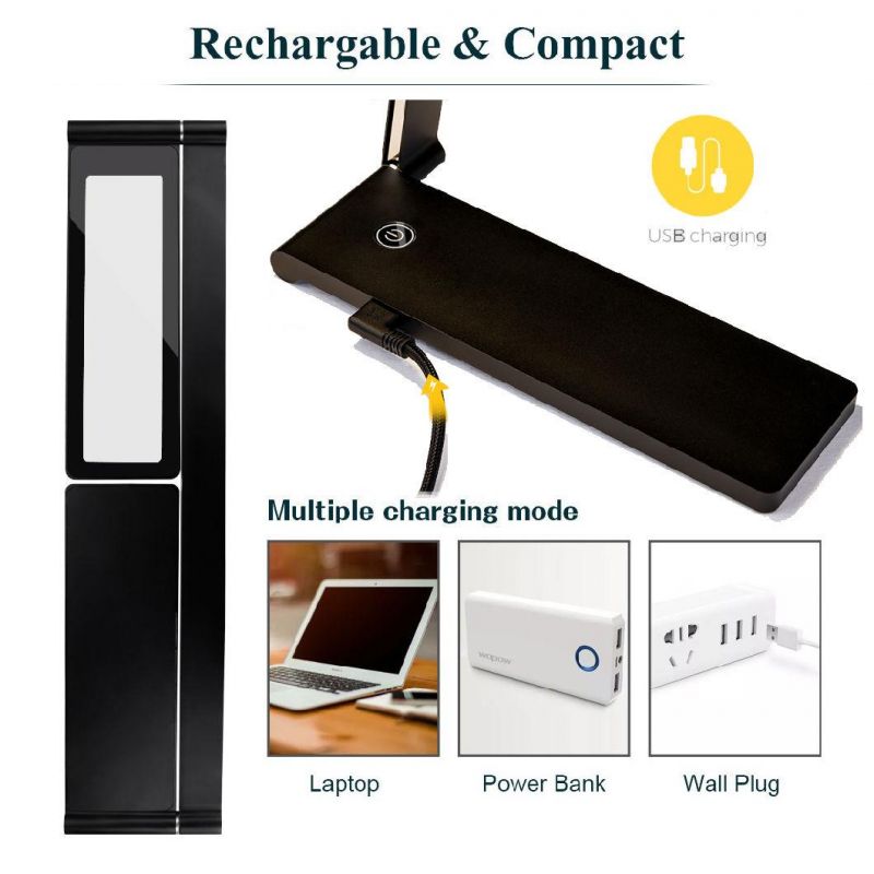 Zl-502, LED Desk Lamp, Full Spectrum, Touch All-Metal Folding Reading Lamp, with Memory Unlimited Dimming High Brightness 12W, High CRI 98, Black