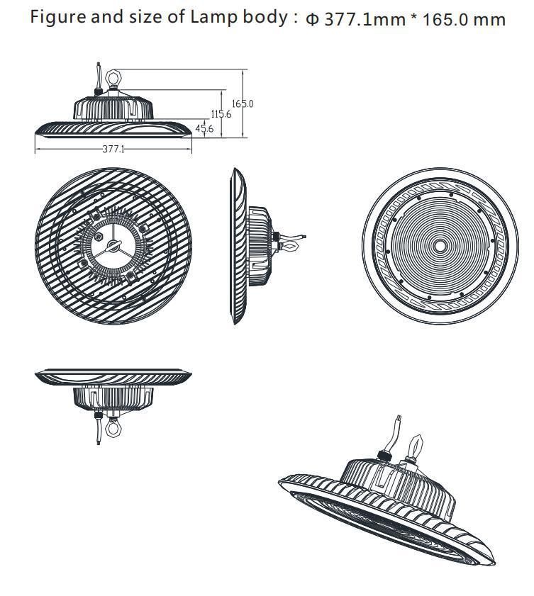 150lm/W Die Cast Aluminum IP65 200W UFO LED High Bay Lights