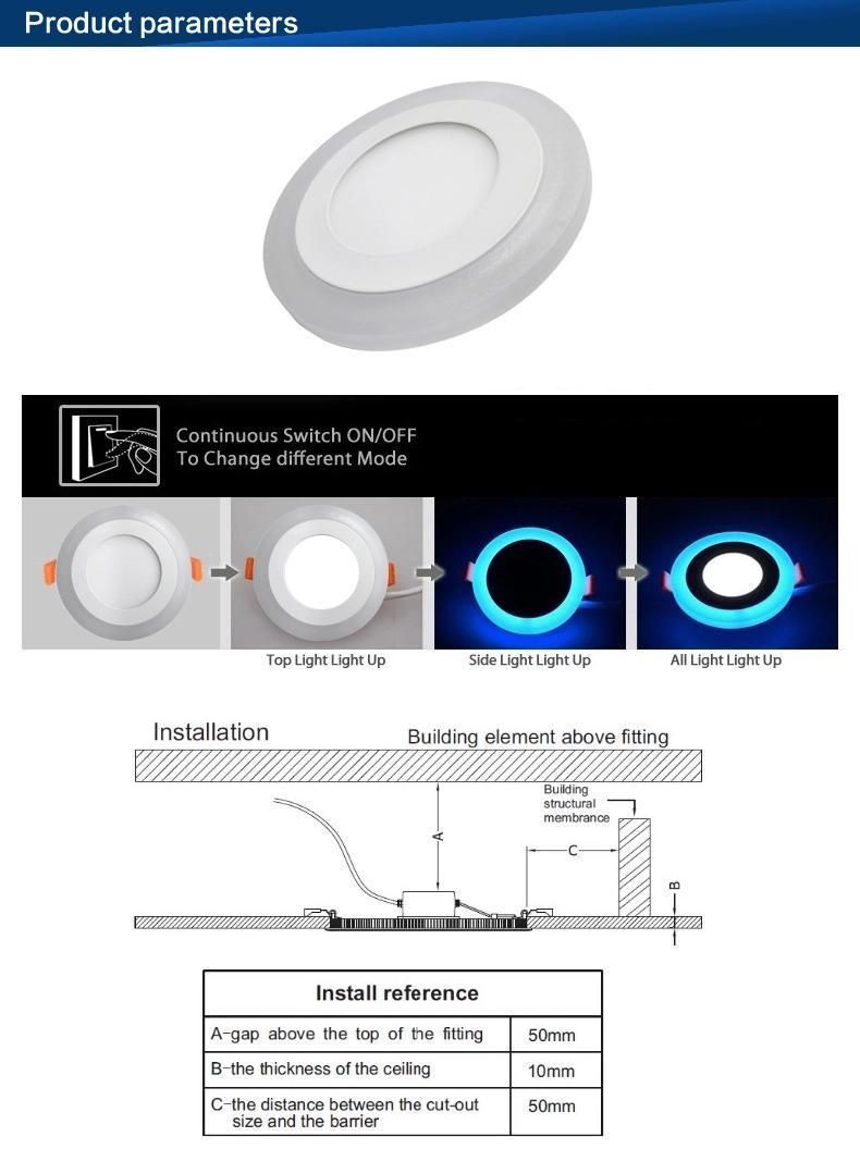 Remote Control 2 Color 12+4W 3+3W 18+6W 6+3W Slim Round Square Double Color LED Office Panel Lights