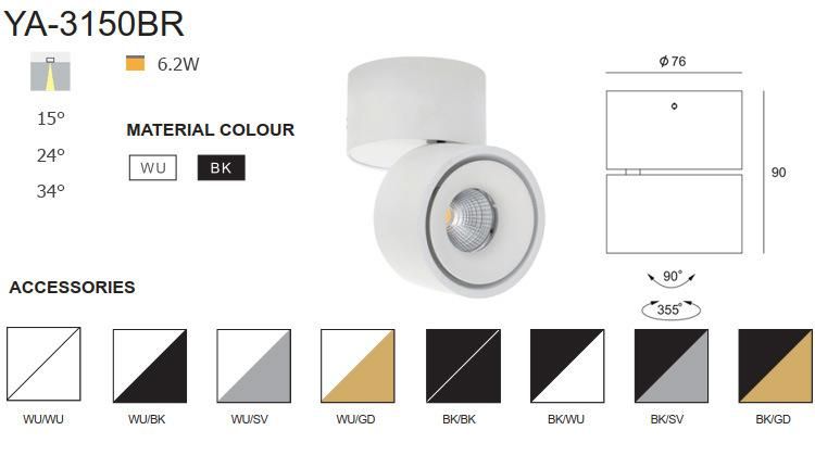 Office 6.2W 9.3W 15deg 24deg 34deg Adjustable Recessed Mounted Round Ceilinglight