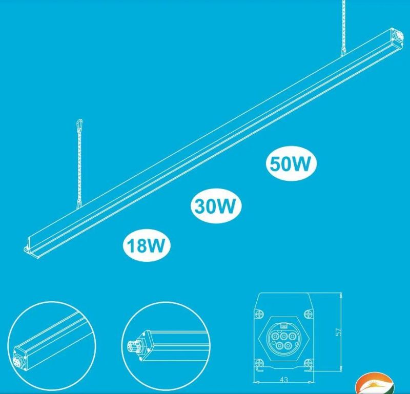 Ce RoHS IP65 5FT 50W Tri-Proof Linear Tube Fixtures Outdoor LED Trunking Liinear System