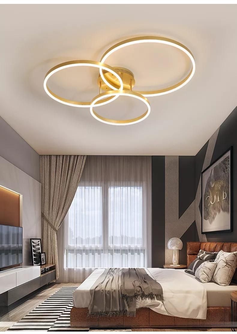 Simple Hanging Decorative Ceiling Pendant Lights Circle Rings Acrylic Gold Luxury Modern LED Chandelier