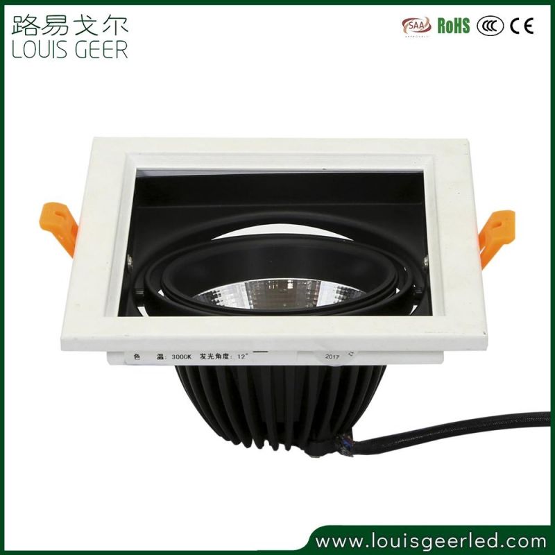 High CRI Angle Adjustable CE RoHS Approved Hotel Residential 1 2 3 Heads 12W 15W LED Grille Downlight