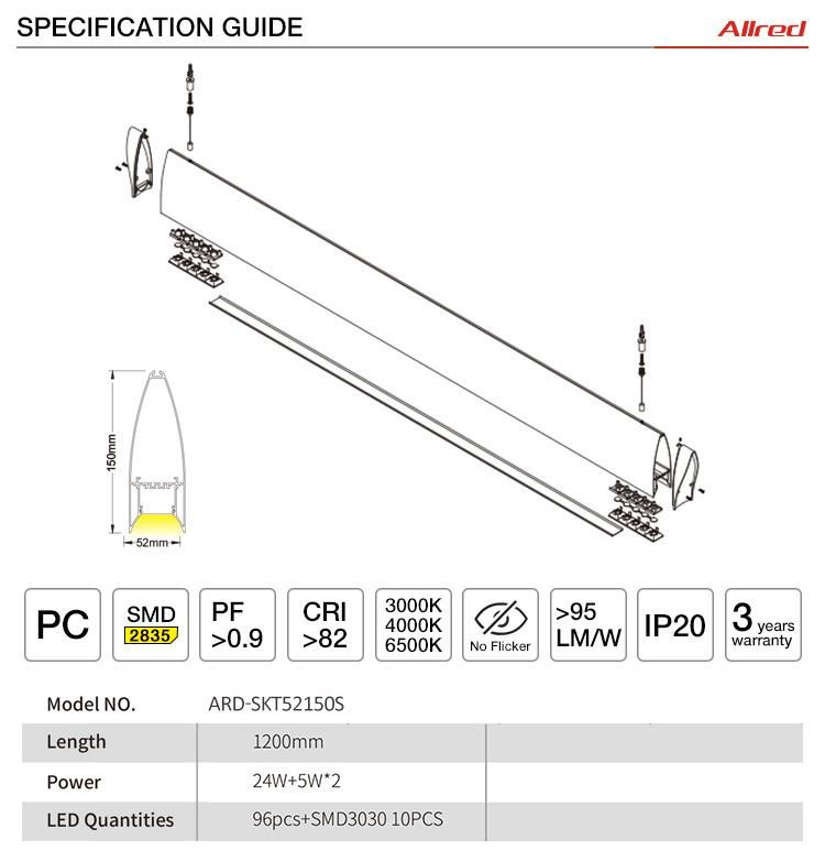 LED Tube Lamp Profile Aluminum Housing Linear Lighting LED Light with Ce SAA Certificate (Office Gym Library Classroom)