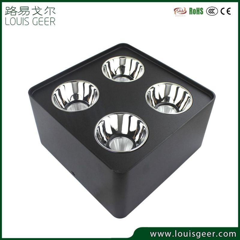 Square Quadruple-Head COB Ceiling Spotlight Dimmable 28W White Black LED Surface Mounted Down Light