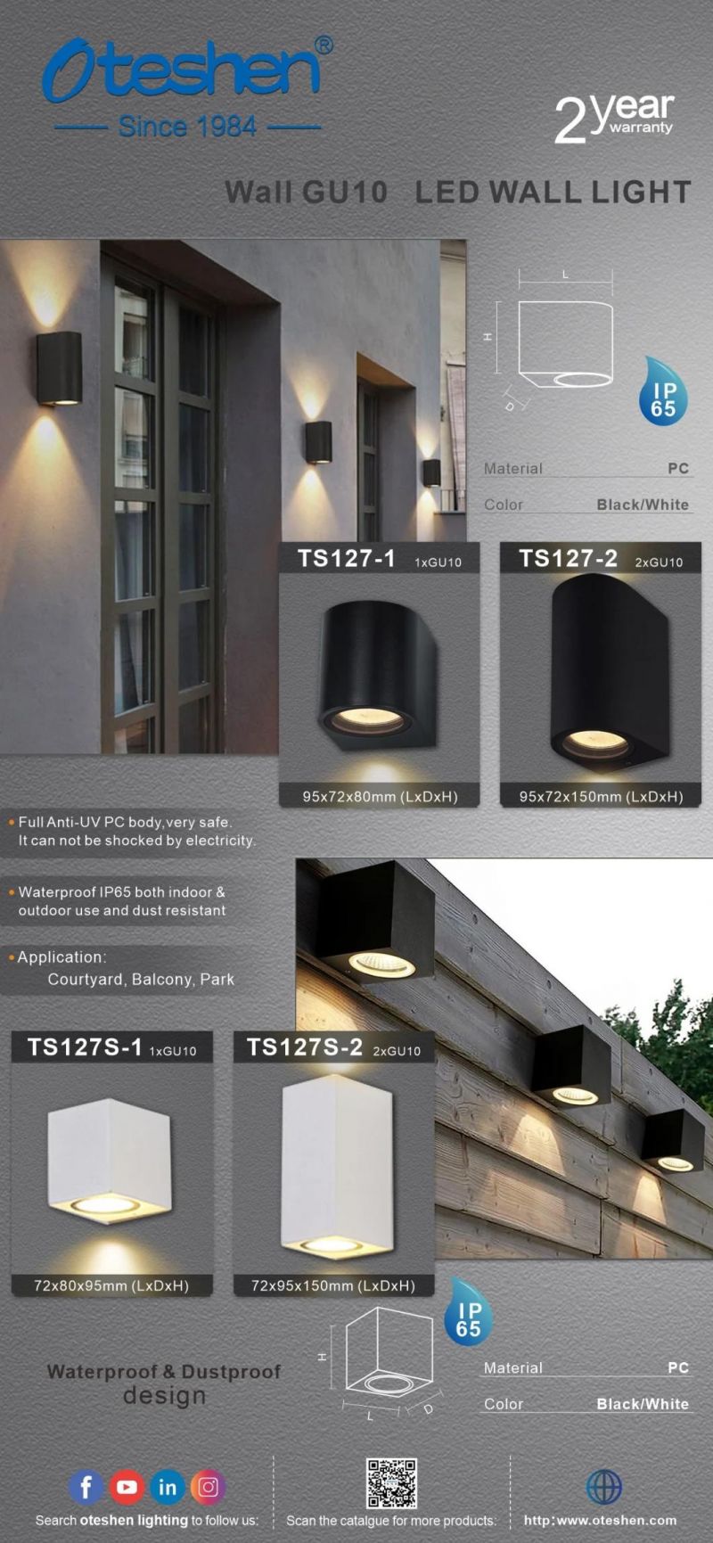 Wall Light Housing IP65 Waterproof with GU10 up and Down Wall Light for Outdoor