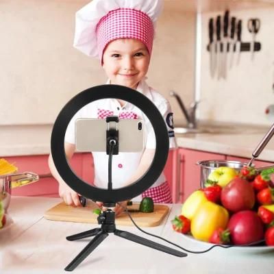 Dimmable LED Desktop Live Broadcast Support Ring Light with Tripod Stand Cell Phone Holder