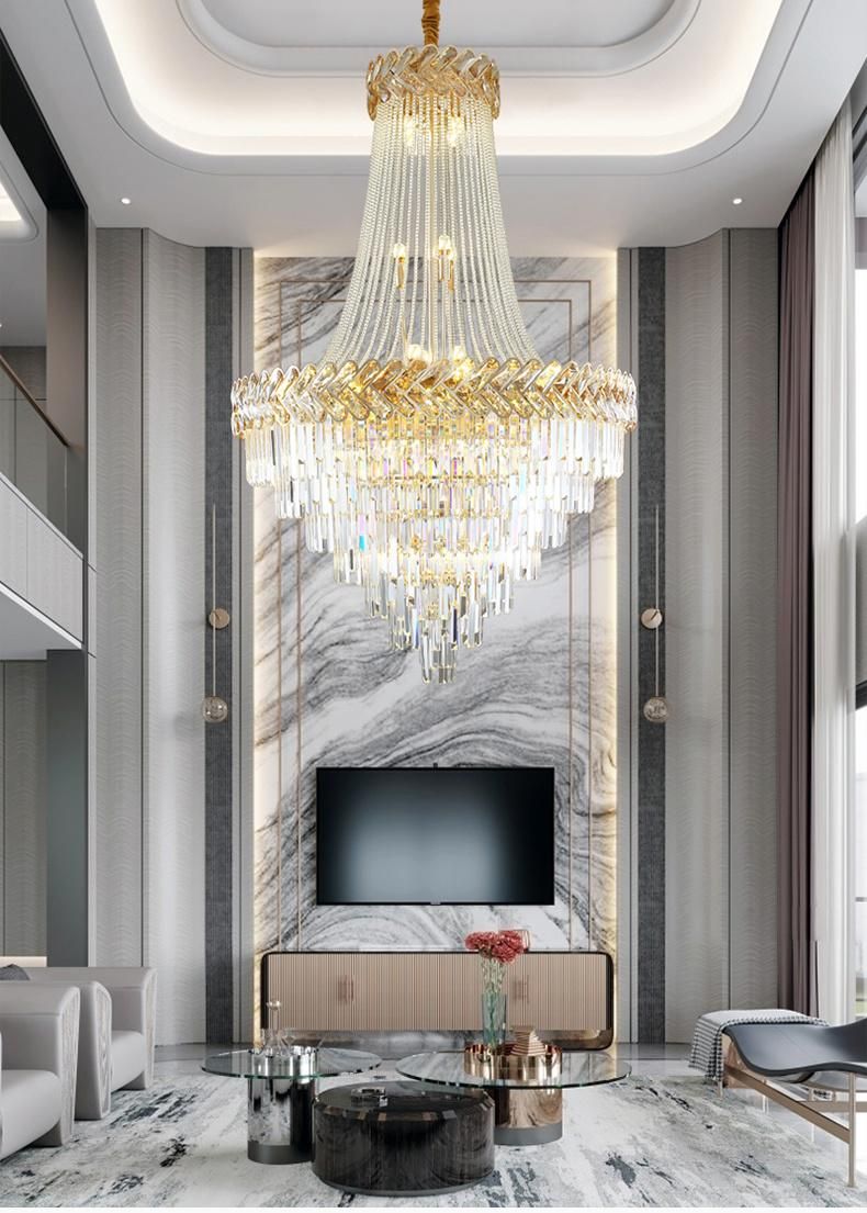 Large Project Indoor Hotel Lobby Villa Decoration Pendant Light Luxury Crystal K9 LED Chandelier