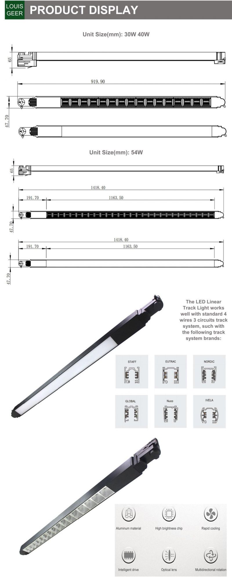 High Lumens IP65 Waterproof Outdoor Lighting 30W Bar Recessed LED Linear Light