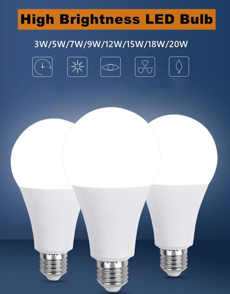 Wholesale Warm White 9W 15W E27 A60 Aluminum LED Lighting Bulb with Plastic Housing