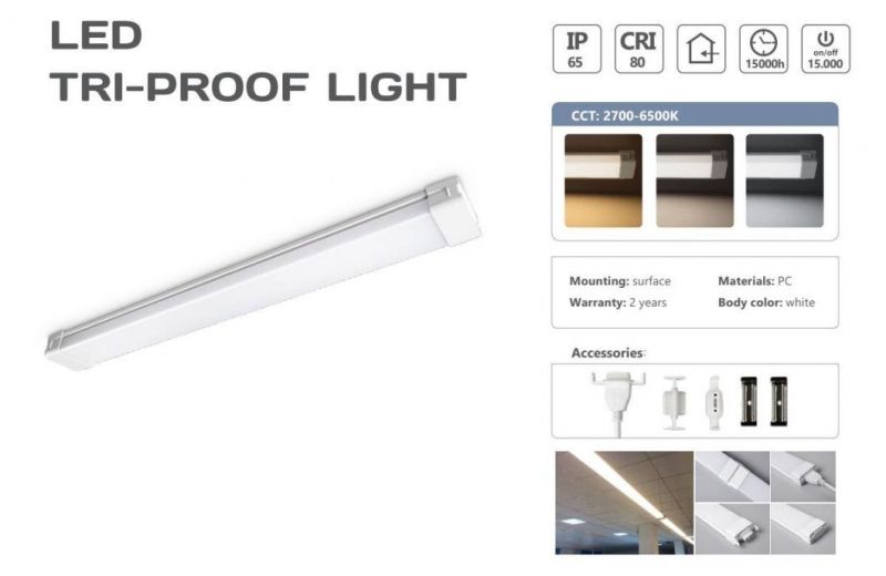 LED 18W 36W Tri-Proof Batten Light IP65 60mm 1200mm