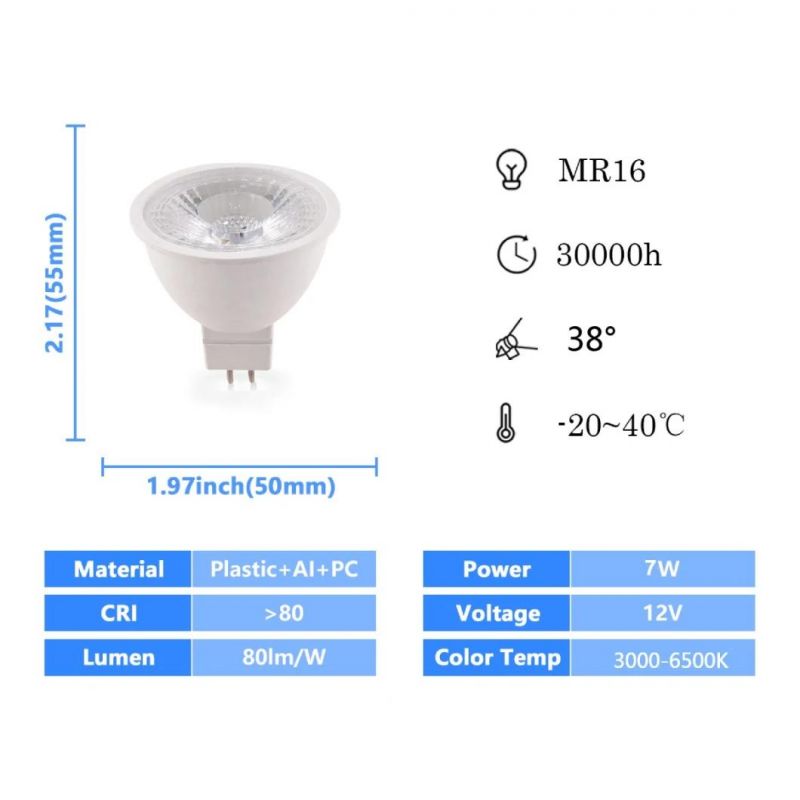 LED 12V 7W MR16 Spotlight Gu5.3 Spot Light Bulb Lamp with New ERP for Indoor Decorative Lighting