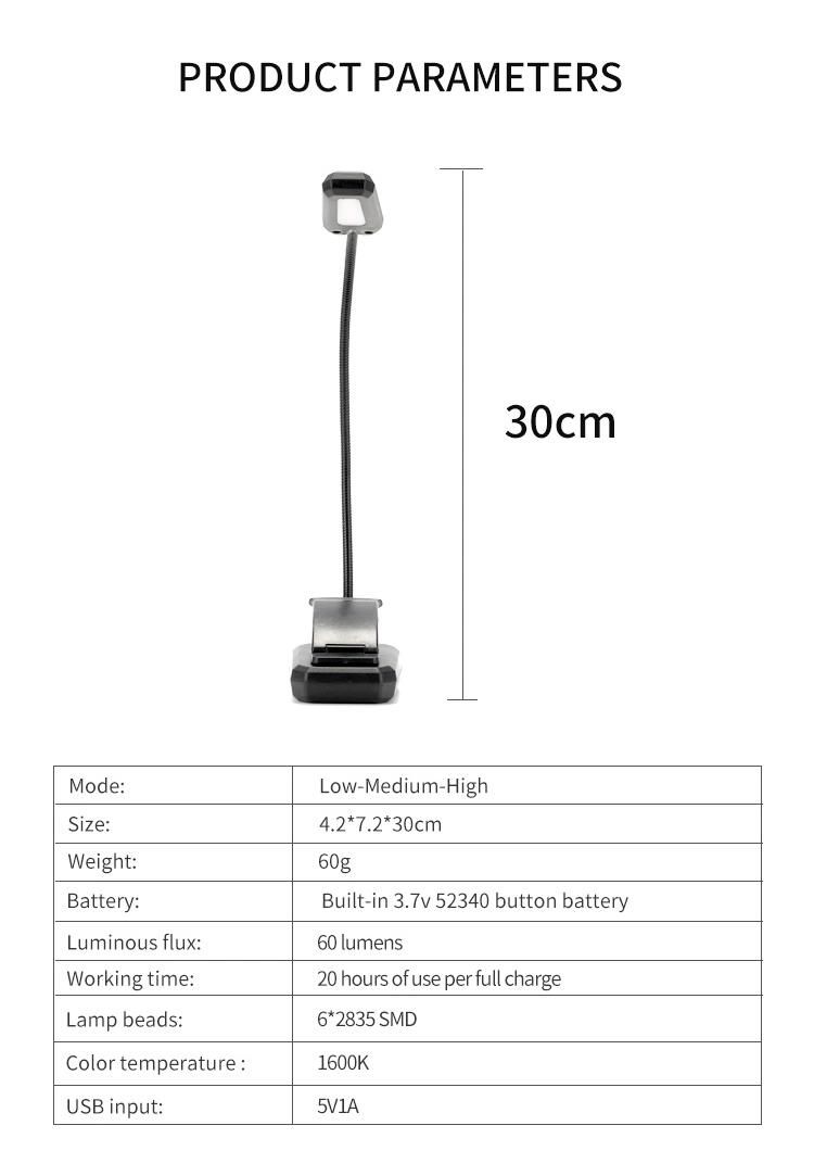 Eye Protection LEDs Rechargeable 3 Modes Reading Lamp