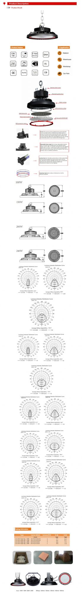 Outdoor IP65 UFO Factory Warehouse LED High Bay Light