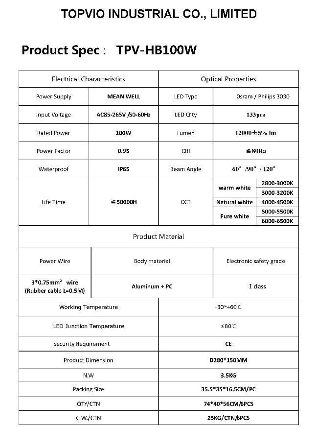 Outdoor LED High Bay Light LED Light 200W with IP65