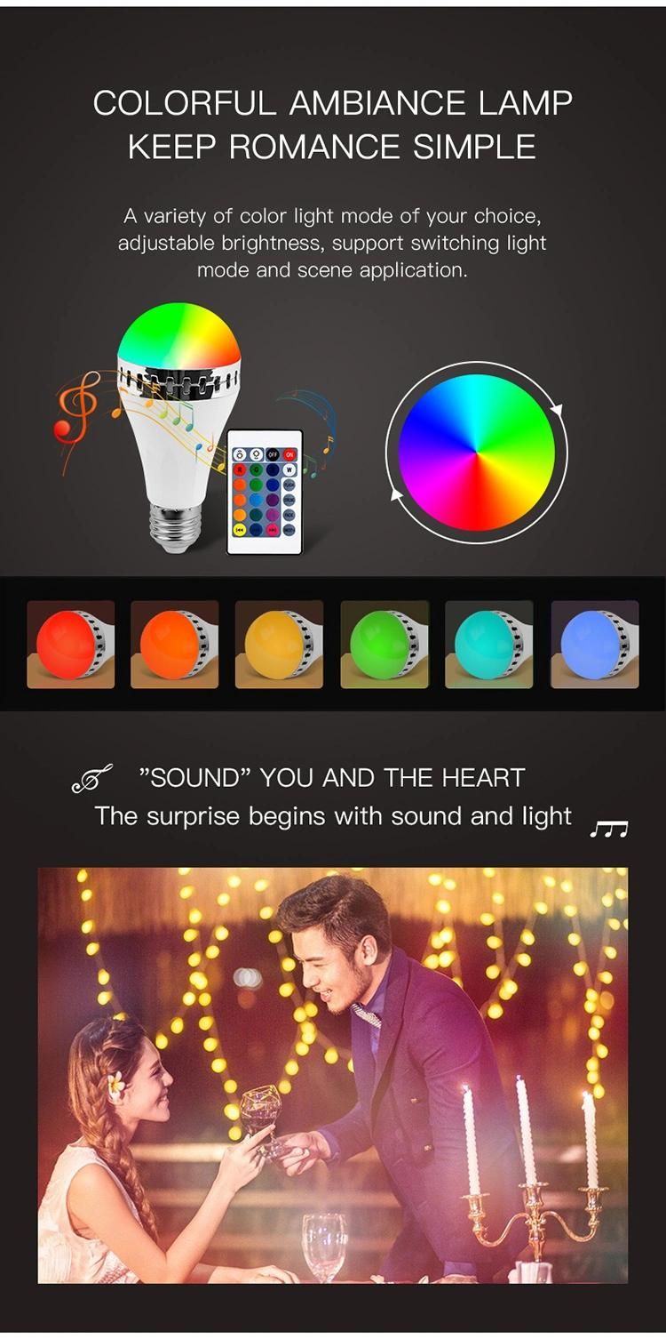 Hot Sale 12W E27 Color Changeable RGBW Blueteeth LED Wireless Smart Music Bulb Smart LED Music Bulb with Remote Control