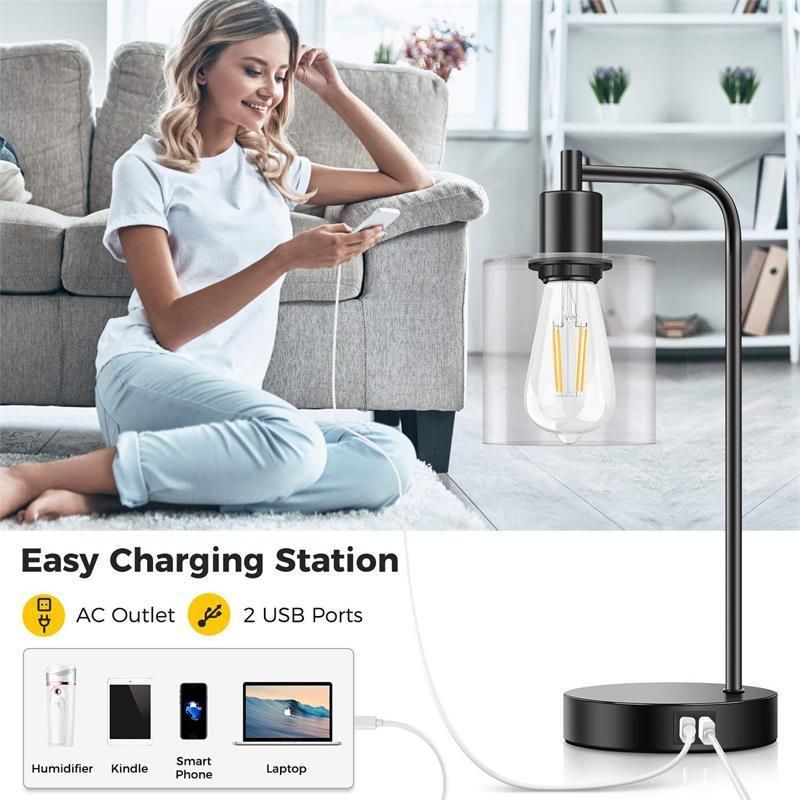 Modern Indoor Bedside Light Dual USB Wireless Charging Touch Dimming Style Crystal Table Lamp