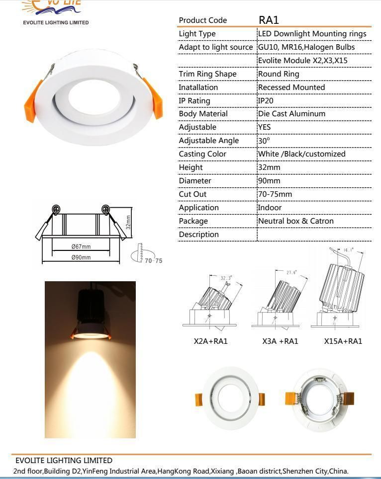 Adjustable Aluminum COB Downlight Fittings GU10 MR16 LED Down Light Fixture