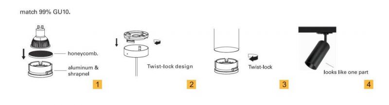 Dimmable LED Track Mounted Lighting Modular Design for GU10