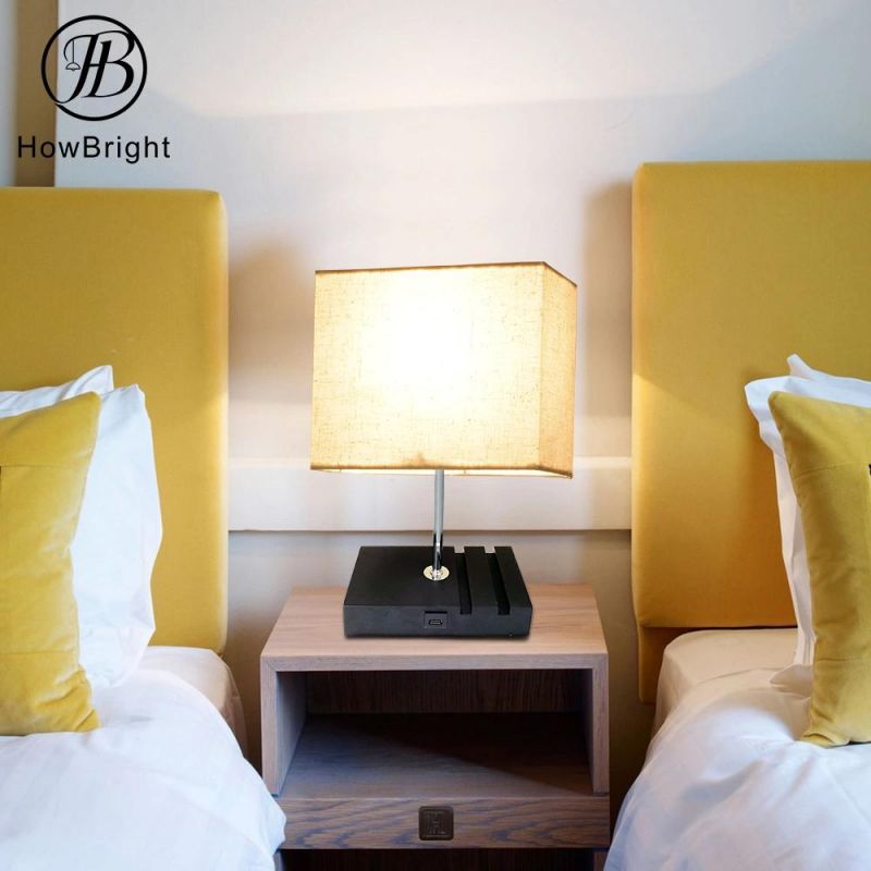 How Bright Nordic Style with USB Charging Table Lamp Black Color for Home Hotel Office Bedside Wood Base Table Lamp