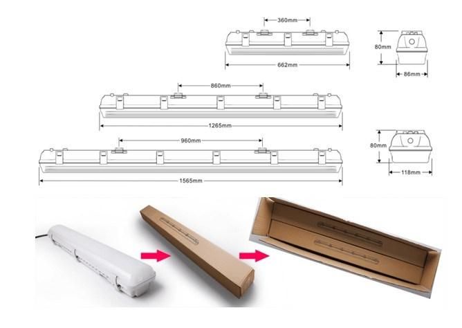 150cm 60W IP65 Frosted Cover Tri-Proof Light LED Warehouse Light LED Office Linear Light