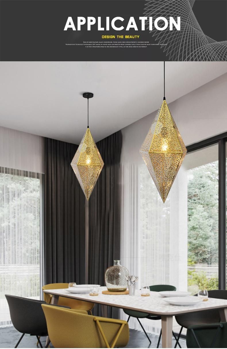 Modern Creative Art Stainless Steel Pendant Light LED Gold Chrome Rose Gold Geometric Polyhedron Chandelier