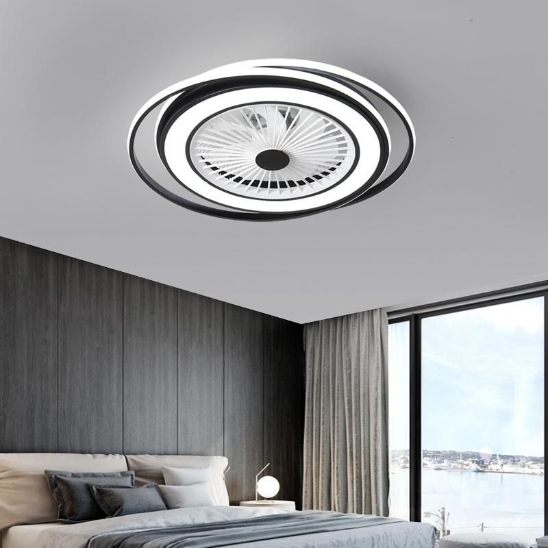 Square Roof Black Acrylic Lamp Decorative Lighting Bedroom with LED and Remote Ceiling Fan with Light