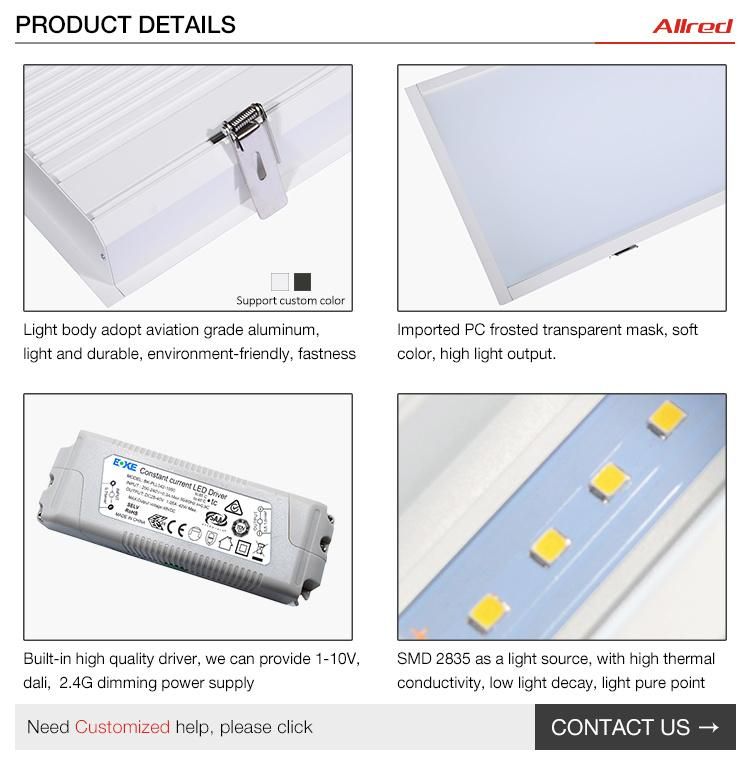 PC Diffuser SMD2835 Square LED COB Panel Light Suspended Linear Light with 3m Power Cable