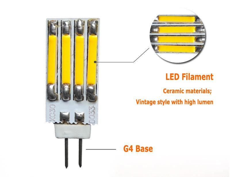 G4 LED 12V Filament LED Bulb 2W for Chandelier