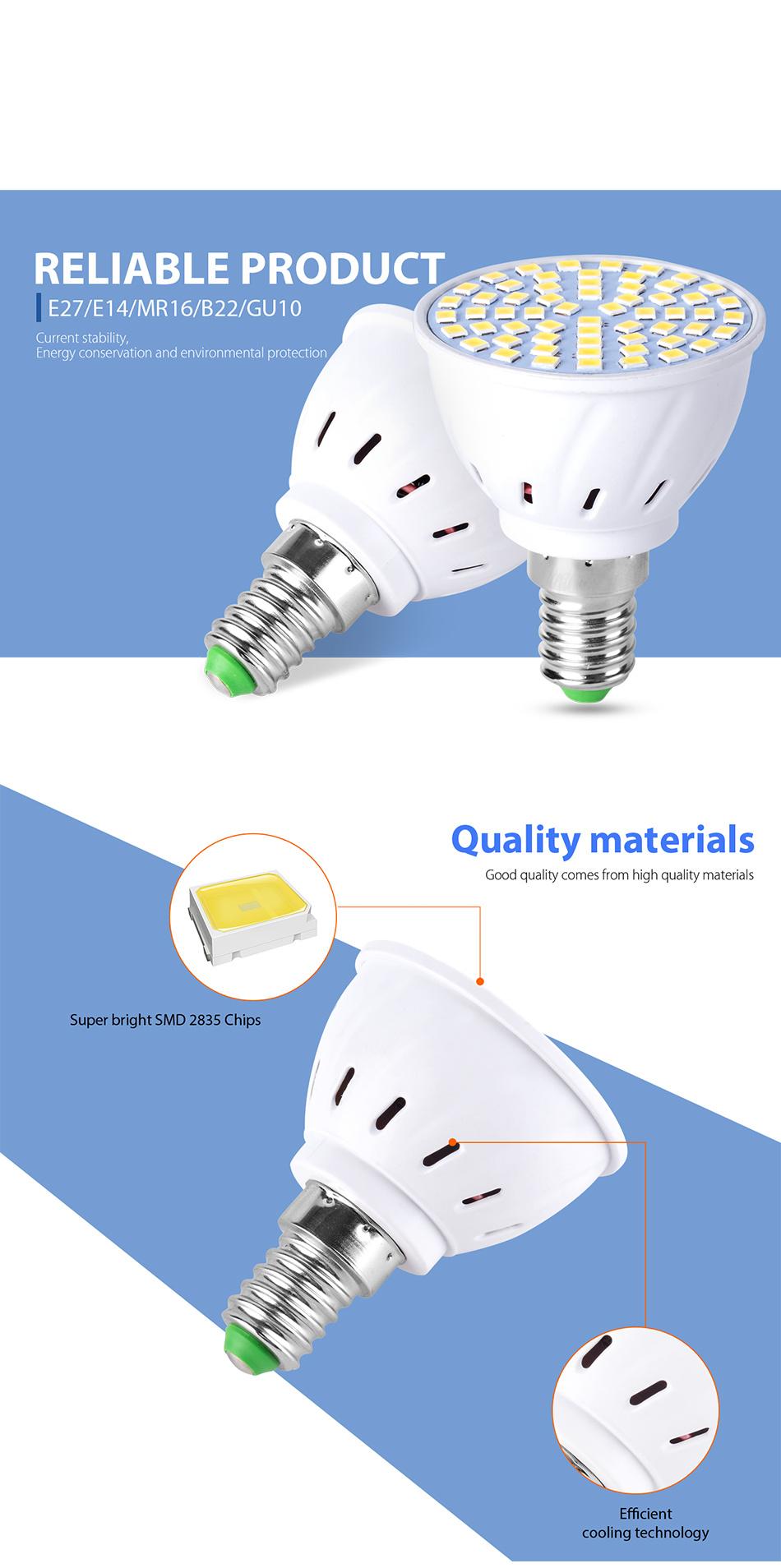 GU10 LED E27 Lamp E14 Spotlight Bulb 48 60 80LEDs Lampara 220V Gu 10 Bombillas LED MR16 Gu5.3 Lampada Spot Light B22 5W 7W 9W