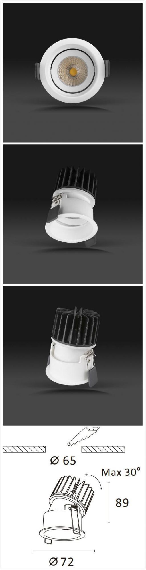 COB Ceiling Spotlight Aluminum Indoor Light Recessed LED Downlight IP44