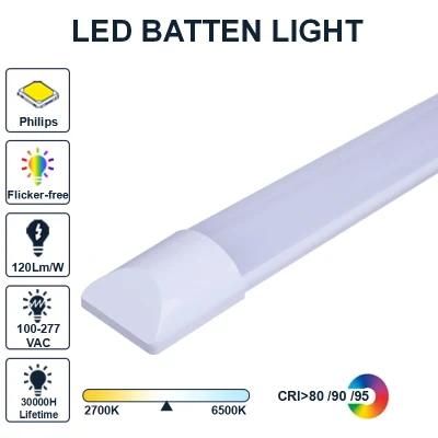 18W 36W Flicker-Free Integrated Linear Slim LED Tube Batten Light