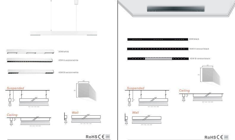 Factory Aluminum Office up-Down Suspended Wall Pendant Linear Strip Lighting System Downlight Recessed 1200mm LED Linear Light Ceiling Lamp Down Light