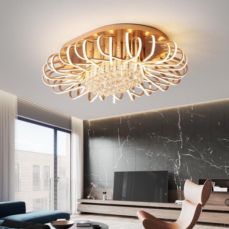 High Power Modern Aluminum Minimalist Design Crystal Flower Shape Furniture Lighting LED Ceiling Light