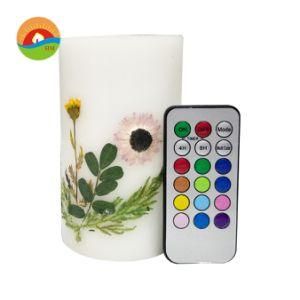 Dry Flower LED Candle with Color Changing Real Wax