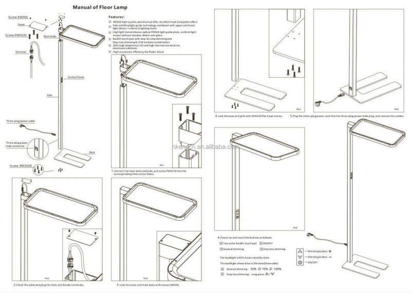 Touch Control Dimming LED Floor Lamp 60W