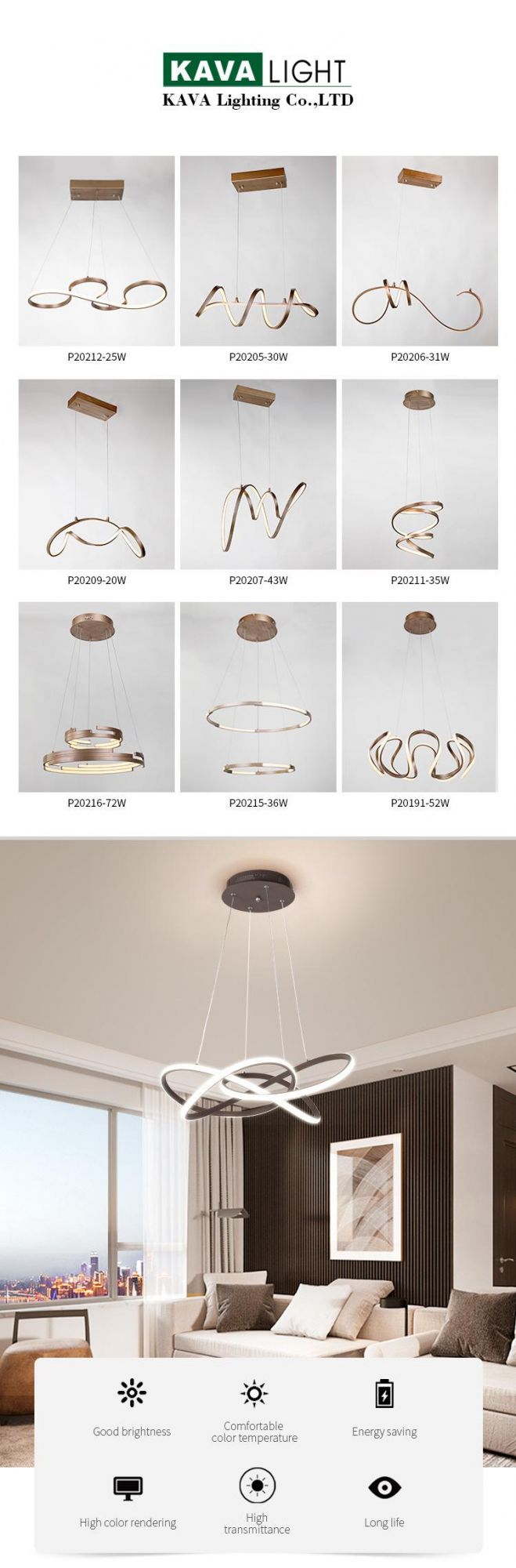 High Ceiling Nordic Simple Decoration Pendant Lights Living Room Hotel Home Kitchen Island Modern 42W LED Chandelier