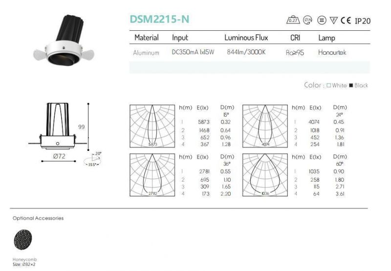 Adjustable Recessed 15W Trimless Spot Down Light Ceiling LED Downlight