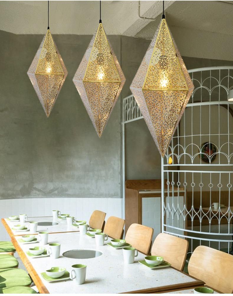 Modern Creative Art Stainless Steel Pendant Light LED Gold Chrome Rose Gold Geometric Polyhedron Chandelier