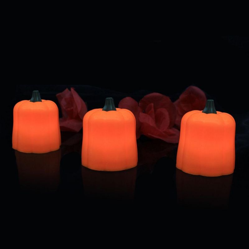 LED Flickering Pumpkin Flameless Tea Lights Candles for Halloween Thanksgiving