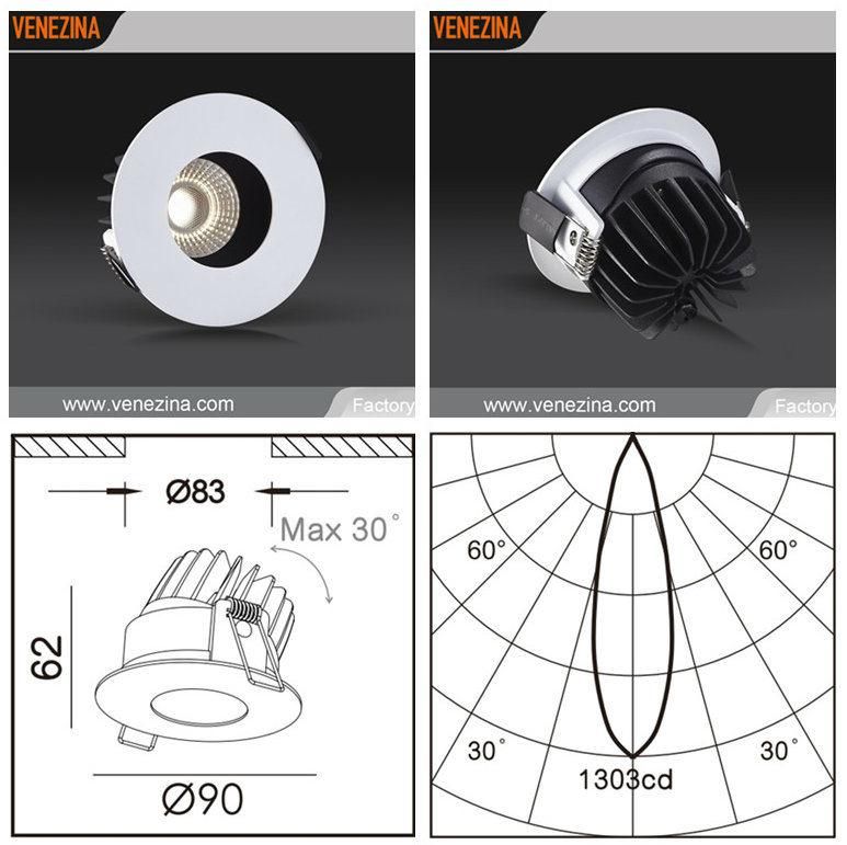 Spring Fixtured Good Performance COB LED Source Recessed Down Spotlight