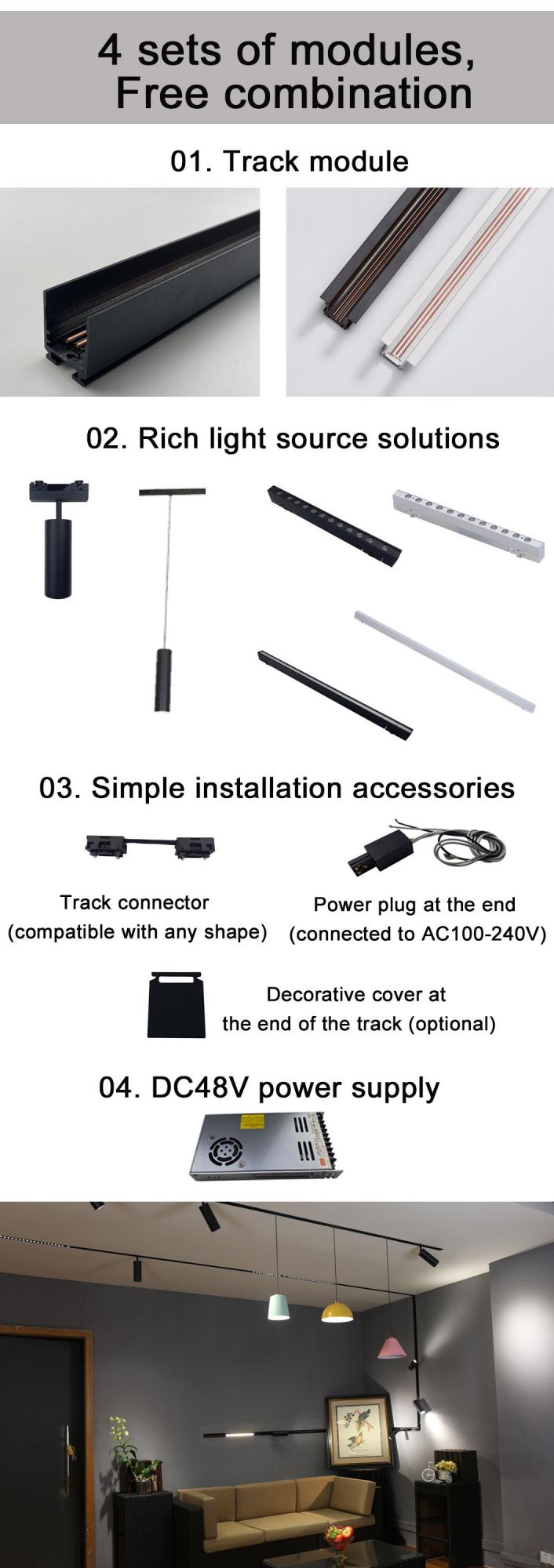 Surface 48V 7W/15W/18W Magnetic Track LED Linear Spot Light DC48V