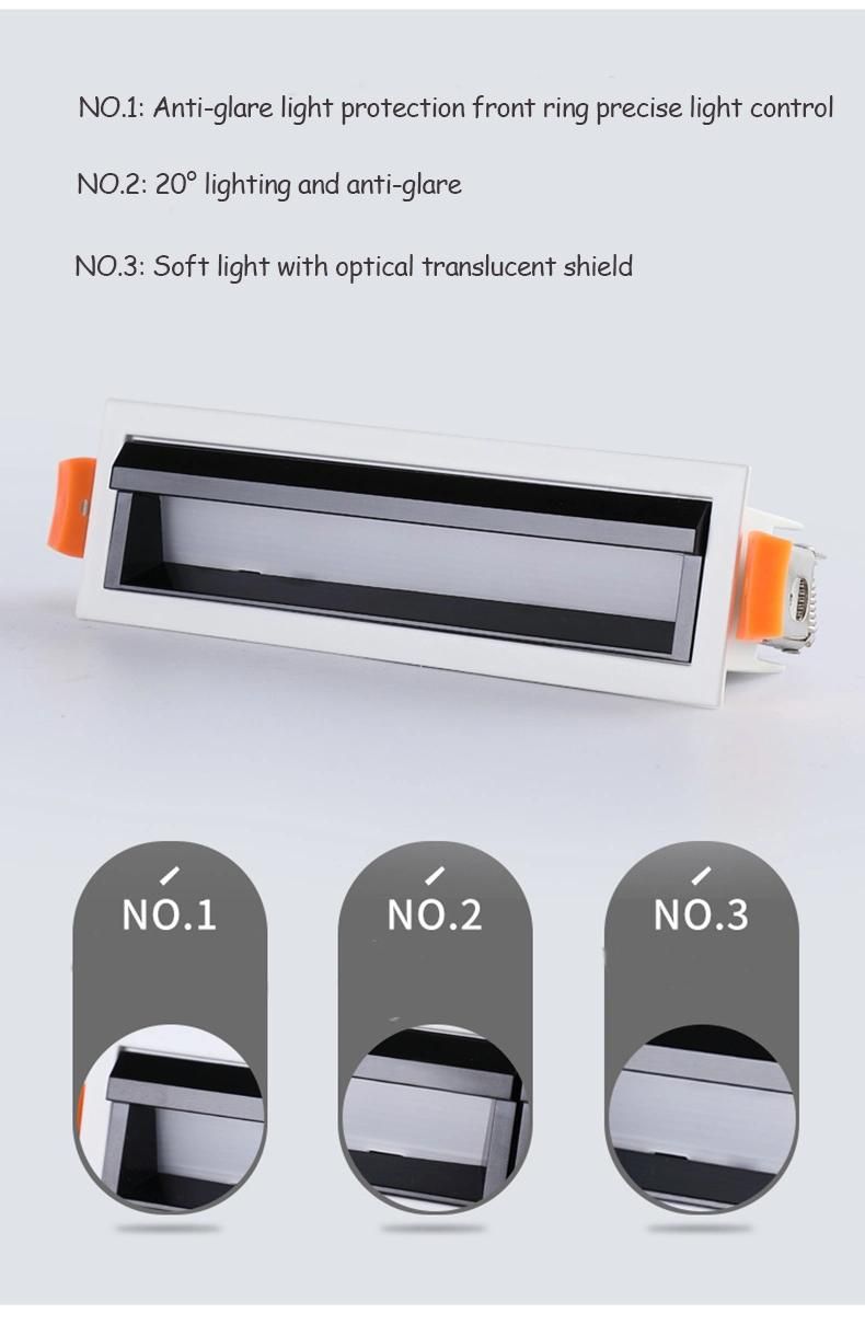 Modernization Meeting Room Aluminum Recessed 10W 20W 30W LED Linear Grille Lamp Down Light for Building Ceiling Luminary