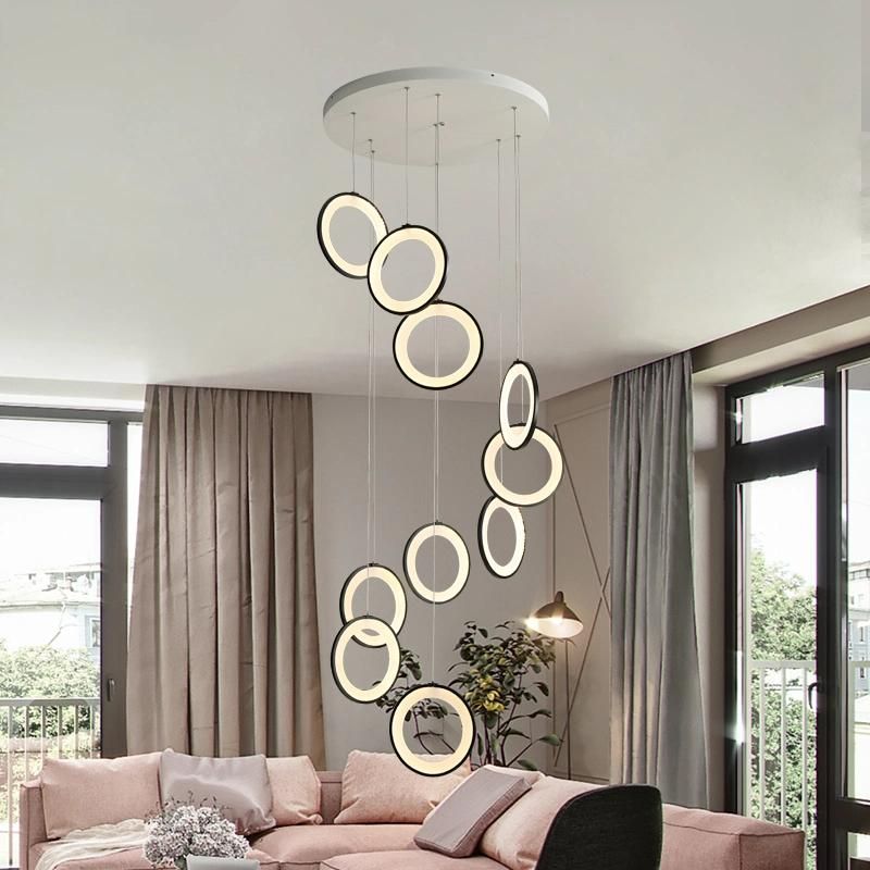 2022 Rings Design Stairs Corridors LED Chandelier Acrylic Pendant Light