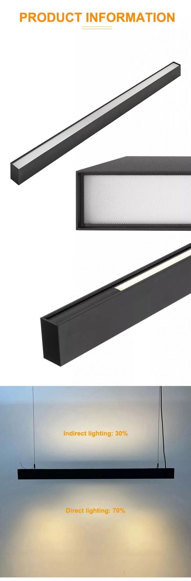 Commercial Office Surface Mounted Ceiling Light for Pendant Light for Linear Strip Lighting System Recessed Linkable LED Linear Light