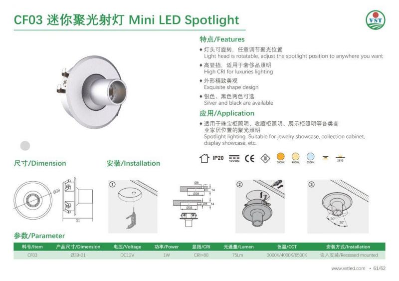 DC12V LED Focus Lighting Jewelry Showcase Light Rotatable Mini LED Spotlight